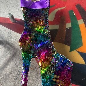 Pleaser Purple and Multi Sequin stocking/Bootie